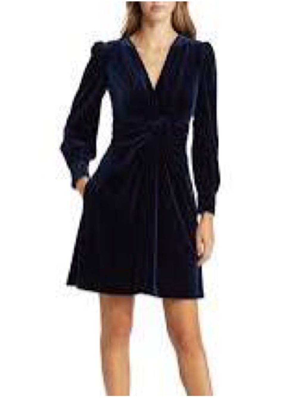 Vince Camuto Midnight Blue Velvet V-Neck Long Sleeve Dress